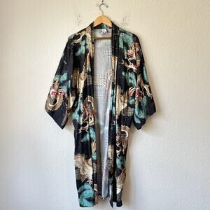 Japanese Dragon Kimono Robe Multi Open Front Cotton Lounge Japan